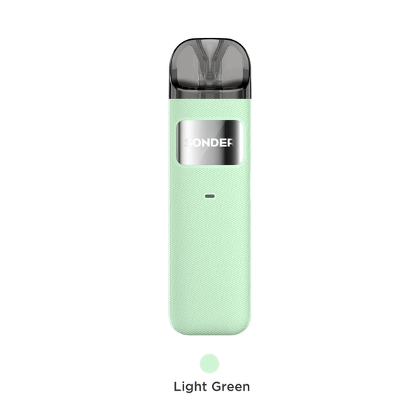 GeekVape Sonder U Pod System hardware with sleek design and compact size, featuring a mouthpiece and airflow openings.