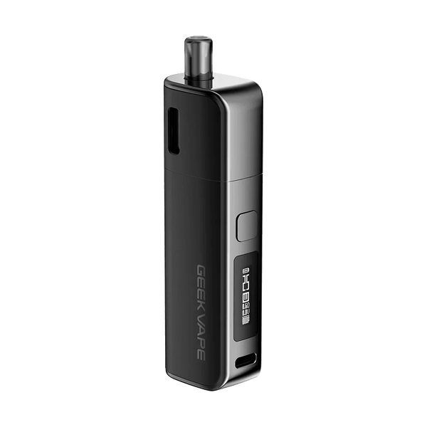 GeekVape Soul 30W Pod System hardware showing sleek black design with ergonomic mouthpiece and compact body.