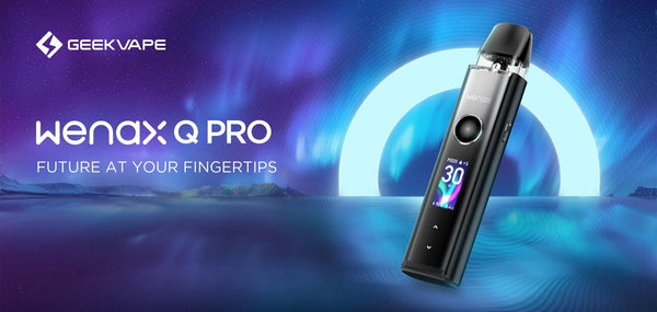 GeekVape Wenax Q Pro 30W pod kit, sleek hardware device with adjustable wattage and compact design perfect for vaping.