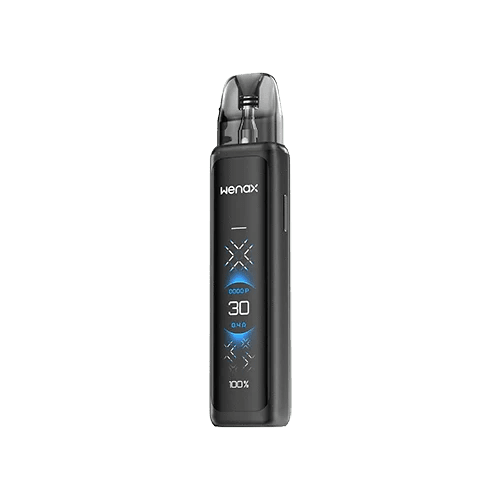 GeekVape Wenax Q Ultra 30W Pod Kit shown with sleek black design, compact hardware for vaping, and integrated pod system.