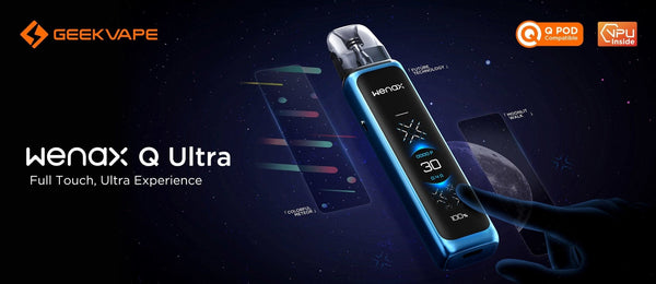 GeekVape Wenax Q Ultra 30W pod kit with sleek compact design and replaceable pod system in black finish.