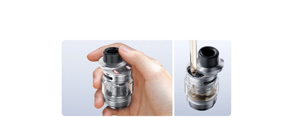 GeekVape Z 5 Sub-Ohm Tank showing glass chamber, airflow control, and stainless steel construction for vaping hardware enthusiasts.