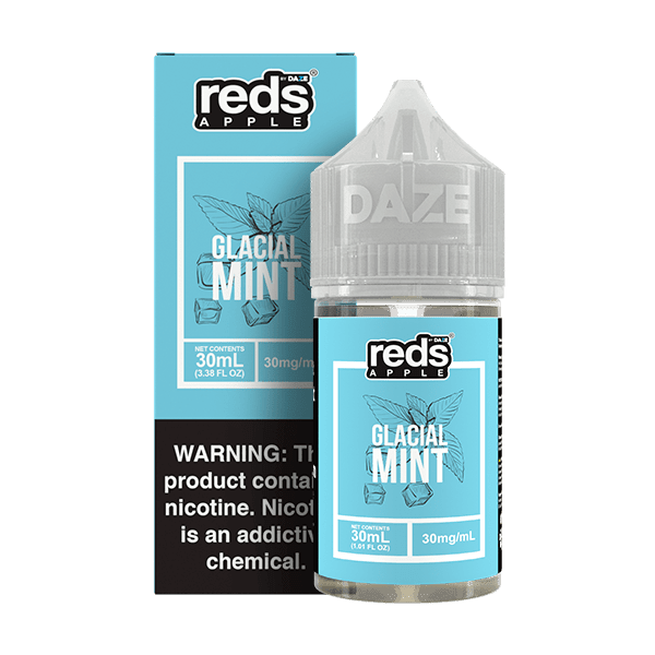 Bottle of Glacial Mint SALT e-liquid by Red's Apple E-Juice from 7 Daze, showing mint flavor and clear 30mL packaging.