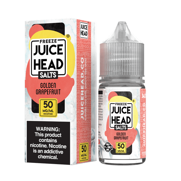 Juice Head Golden Grapefruit Freeze Salt e-liquid bottle, 30mL, with vibrant orange and yellow grapefruit flavor design.