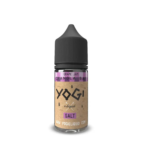 Grape Jam Granola Bar Salt Yogi E-Liquid bottle, 30mL, featuring a colorful label with a grape and granola bar illustration.