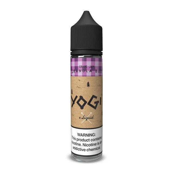 Yogi E-Liquid Grape Jam Granola Bar flavor e-liquid bottle, 60mL, with a label featuring a grape jam and granola bar illustration.