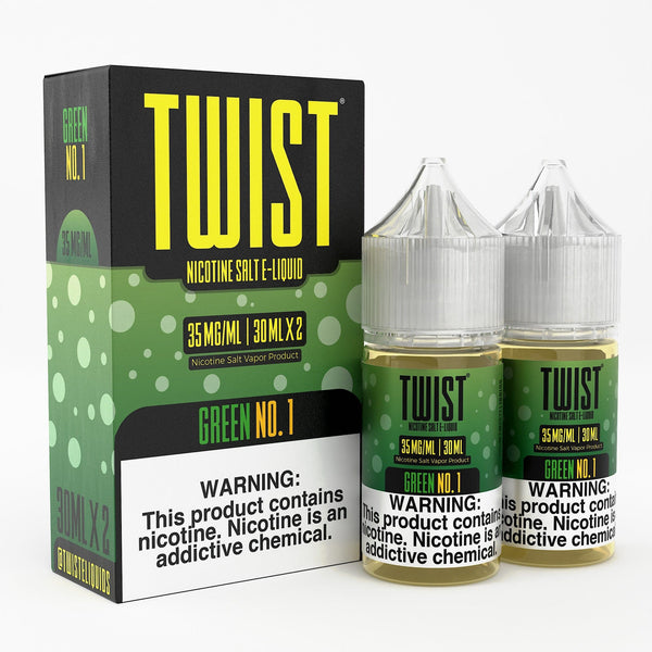 Green No. 1 Salt e-liquid by Twist E-liquids in a 60mL bottle, featuring vibrant green flavor details and sleek packaging.