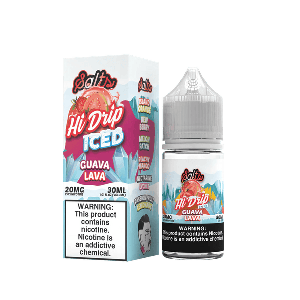 Guava Lava Iced Salt e-liquid by Hi Drip in a 30ml bottle, featuring a tropical guava flavor with a cooling icy finish.