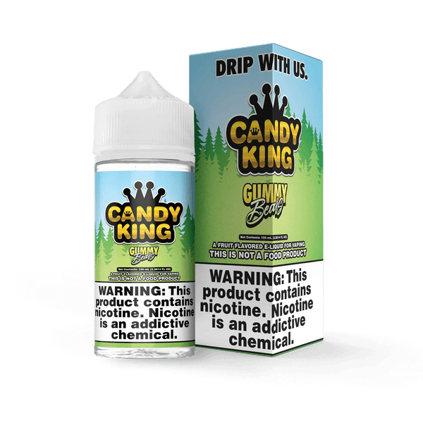 Candy King Gummy Bears E-liquid in 100mL bottle showing colorful gummy bear flavor label and packaging.