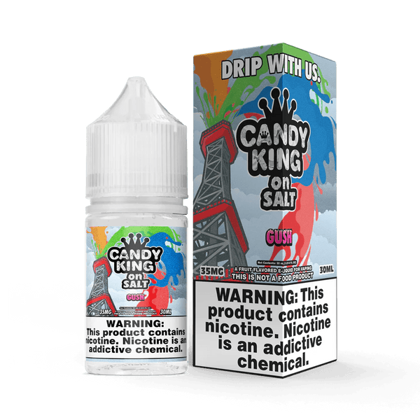 Gush SALT Candy King E-liquid 30mL bottle with colorful label, featuring fruity and sweet flavor branding.