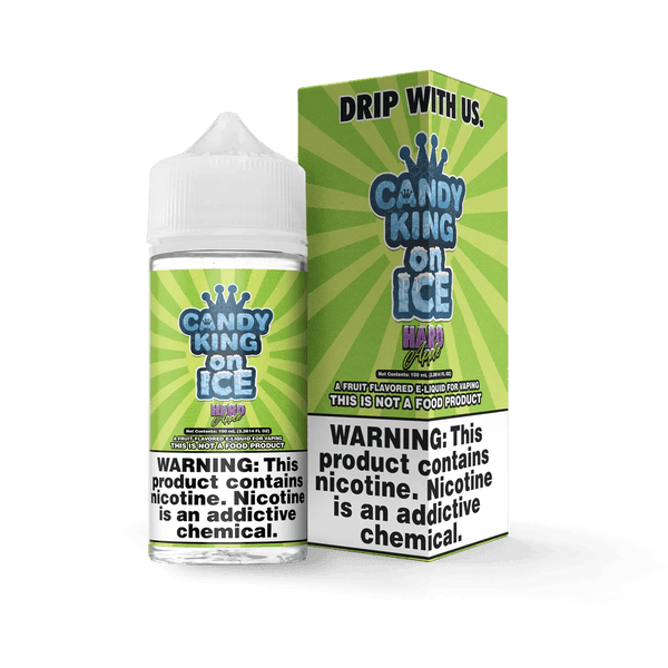 Bottle of Candy King Hard Apple on ICE e-liquid in 100mL bottle with vibrant label featuring green apple and icy design.