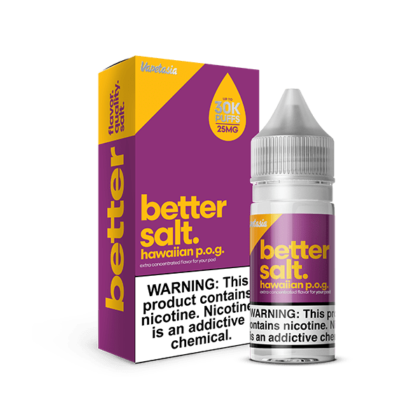 Hawaiian P.O.G. Salt e-liquid by Vapetasia in a 30mL bottle, featuring tropical fruit and citrus flavors for vaping enjoyment.
