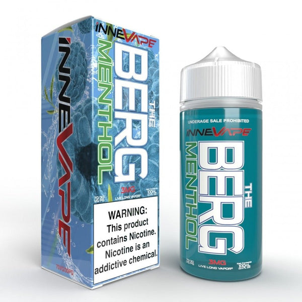 Innevape Heisenberg "THE BERG" E-Liquid 100ml bottles with 6% and 3% nicotine strength, featuring colorful packaging and branding.