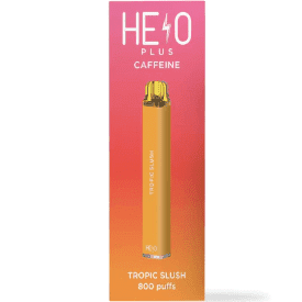 Melo Labs Helo Plus Caffeinated Zero Nicotine Vape disposable with 800 puffs, black design, and caffeine boost for energy.