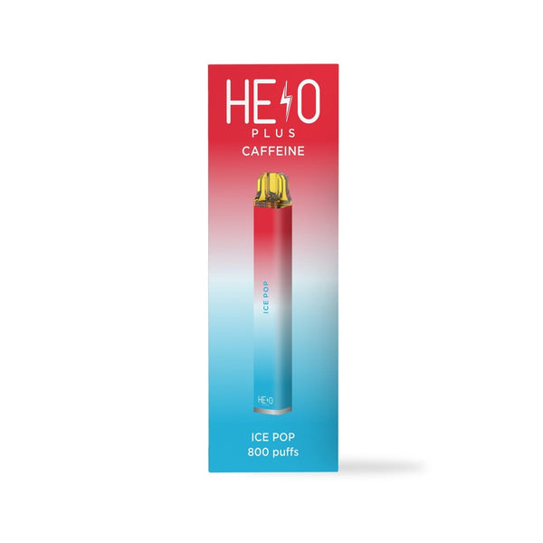 Melo Labs Helo Plus Caffeinated Zero Nicotine Vape disposable with 800 puffs, black design, and 0% nicotine plus added caffeine.
