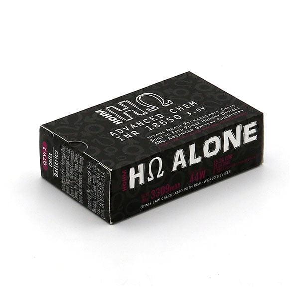 Hohm Tech Batteries HOHM ALONE 18650 3309mAh vape battery, showing the cylindrical lithium-ion cell with branding and specifications.