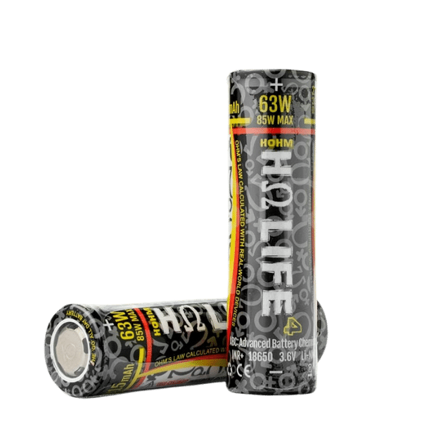 Hohm Tech LIFE4 18650 3015mAh vape battery showing cylindrical lithium-ion cell with branding and electrical specifications