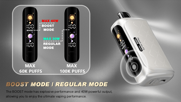 HorizonTech 100K Puff 40ML disposable vape device with sleek design and transparent tank for e-liquid visibility.