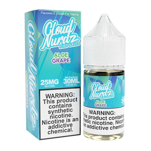 Iced Aloe Grape Salt E-liquid by Cloud Nurdz in a 30mL bottle with vibrant label design.