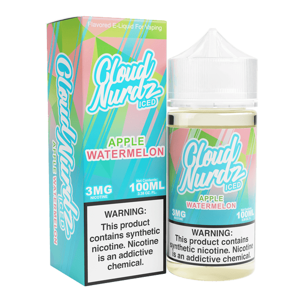 Iced apple watermelon flavored e-liquid by Cloud Nurdz in a 100mL bottle, featuring a refreshing fruit blend with icy coolness.