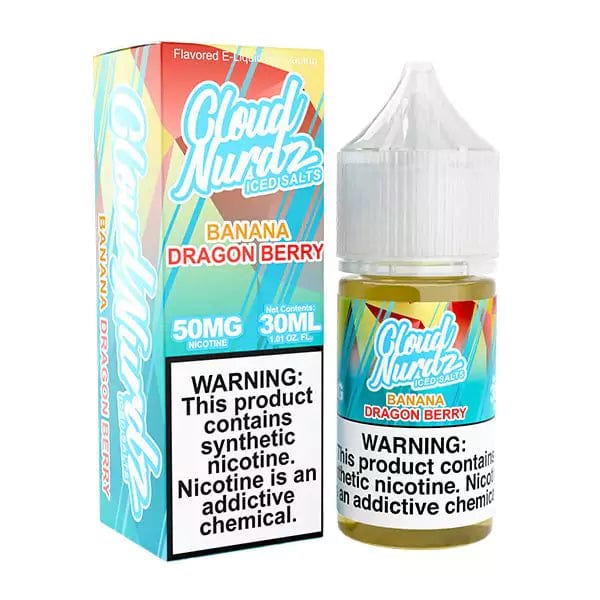Iced Banana Dragon Berry Salt E-liquid by Cloud Nurdz in 30mL bottle, featuring a tropical fruit and berry flavor with cooling menthol.