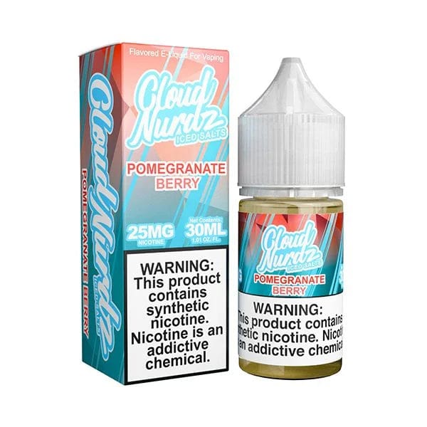 Iced Pomegranate Berry Salt e-liquid by Cloud Nurdz in a 30mL bottle, featuring a refreshing blend of pomegranate and berry flavors.