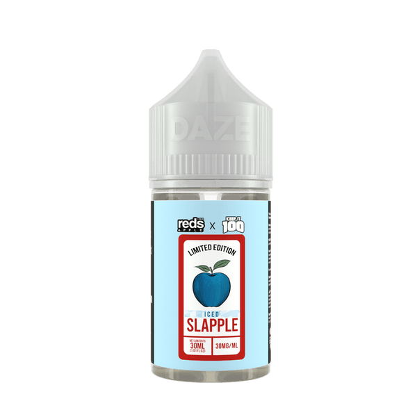 Iced Slapple SALT e-liquid by Red's Apple E-Juice from 7 Daze, 30mL bottle with apple and icy flavor imagery.
