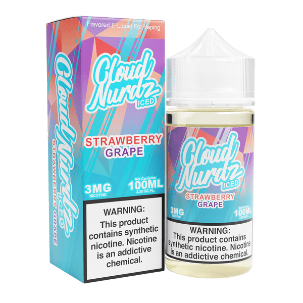 Iced strawberry and grape flavored Cloud Nurdz e-liquid in a 100mL bottle with vibrant packaging.