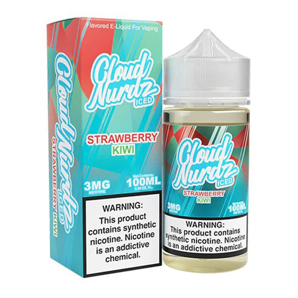 Iced Strawberry Kiwi Cloud Nurdz e-liquid 100mL bottle with vibrant label and flavor images