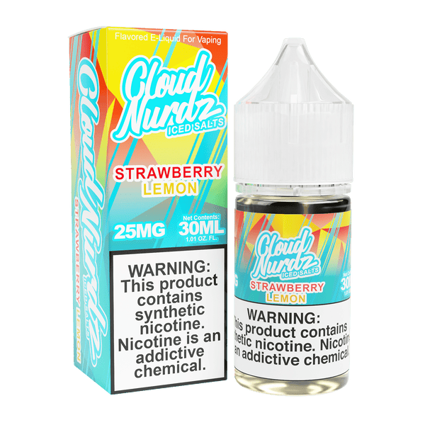 Iced strawberry lemon salt e-liquid by Cloud Nurdz in a 30mL bottle, featuring refreshing berry and citrus flavor with icy menthol finish.