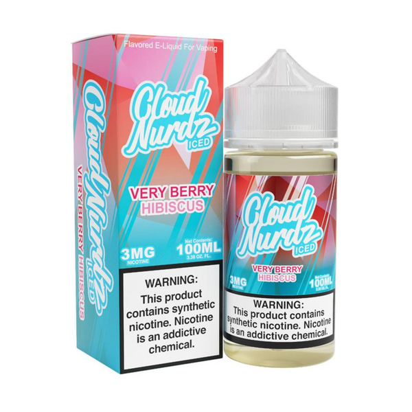 ICED Very Berry Hibiscus E-liquid by Cloud Nurdz, 100mL bottle with vibrant berry and hibiscus flavor visuals.