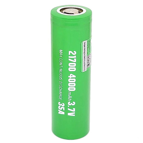 Imren 21700 35A 4000mAh rechargeable vape battery showing the black cylindrical battery with branding.