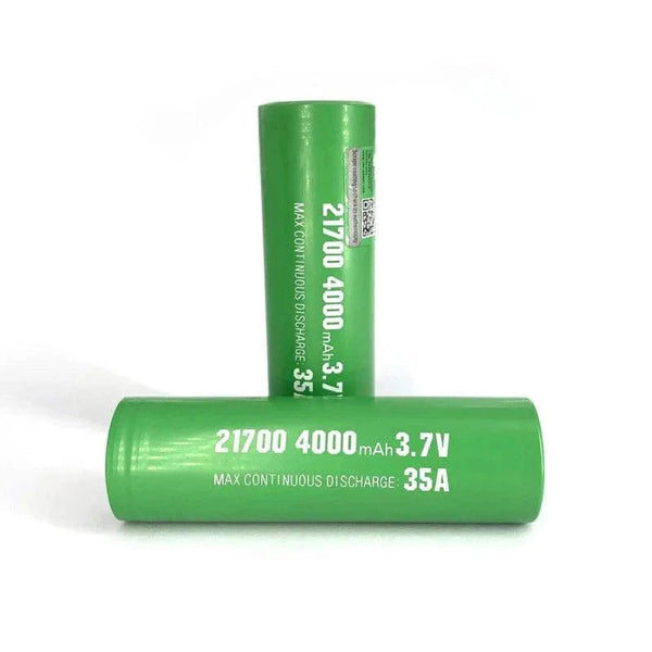Imren 21700 35A 4000mAh rechargeable vape battery showing the black cylindrical battery with brand label and safety markings.