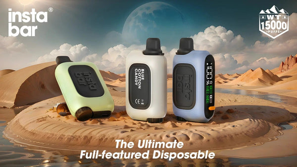 InstaBar WT15000 disposable vape device with sleek design, showing the compact, portable vape for easy use on the go.