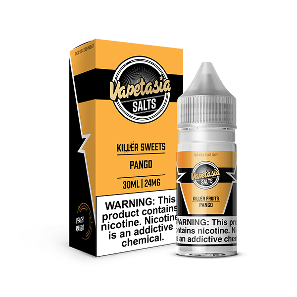Vapetasia Killer Fruits Pango SALT e-liquid 30mL bottle with colorful label, tropical fruit flavor for vaping.