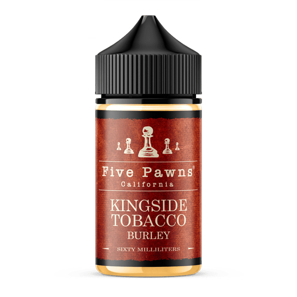 Kingside Tobacco e-liquid by Five Pawns, 60mL bottle, with tobacco flavor and detailed label design.