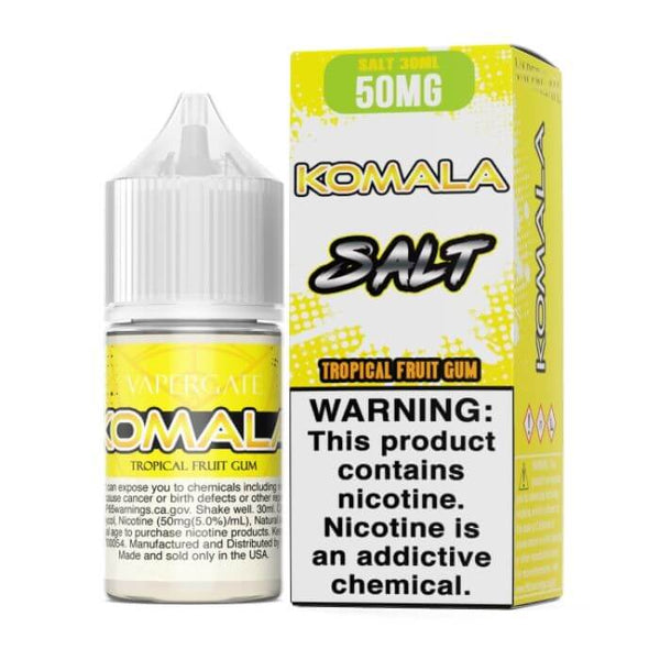 Vapergate Komala SALT e-liquid bottle, 30mL, with colorful label, designed for vaping with salt nicotine for smooth flavor.