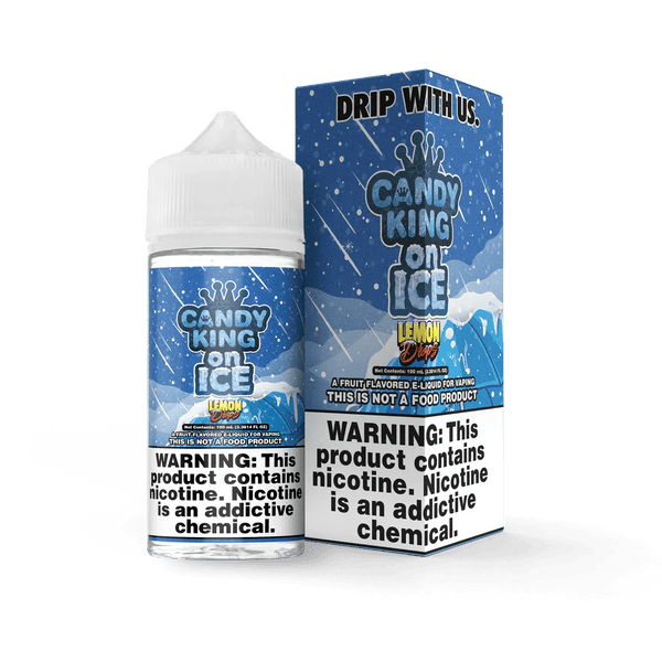 Lemon Drops on ICE e-liquid by Candy King, 100mL bottle, featuring lemon candies with a cooling icy flavor
