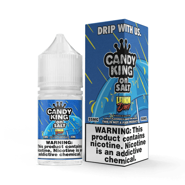 Lemon Drops SALT e-liquid by Candy King featuring a 30mL bottle with bright lemon candies and vibrant yellow packaging