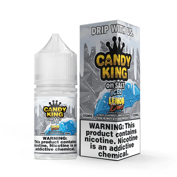 Lemon Drops SALT on ICE e-liquid by Candy King, 30mL bottle, featuring a lemon candy flavor with icy mint notes.