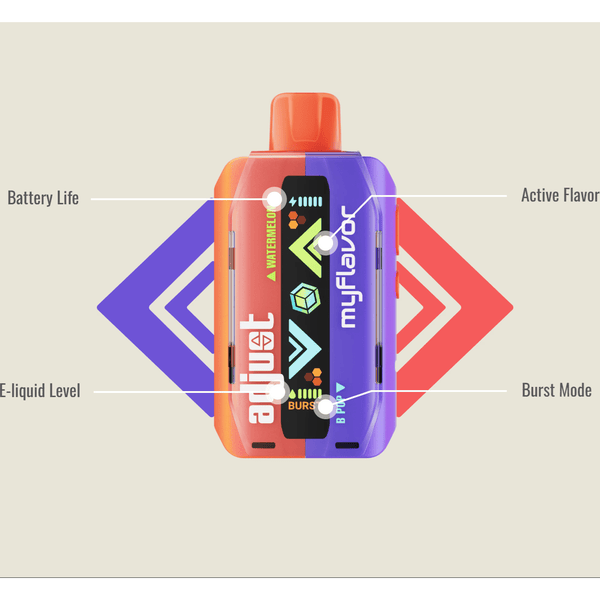 Adjust Lost Mary Adjust MyFlavor 40K disposable vape with sleek design and colorful branding, offering 40,000 puffs.