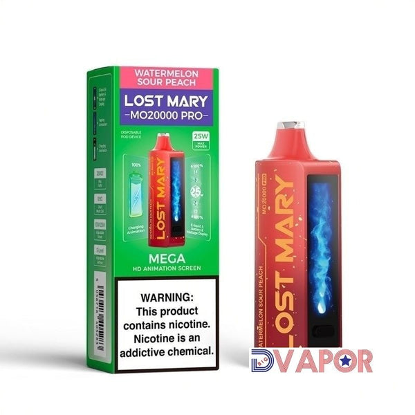 Lost Mary MO20000 Pro disposable vape with animated HD screen, sleek design, and compact portable form.