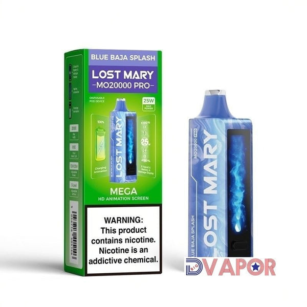 Lost Mary MO20000 Pro disposable vape with animated HD screen, sleek design, and compact form factor.