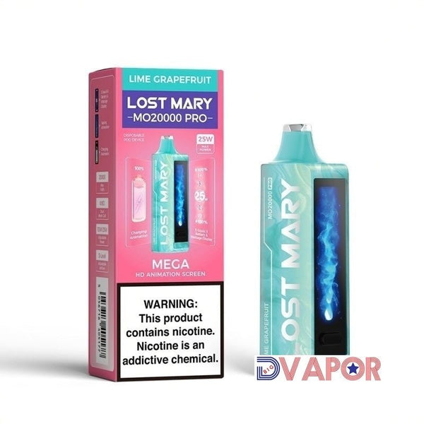 Lost Mary MO20000 Pro disposable vape with animated HD screen, sleek design, and compact portable form.