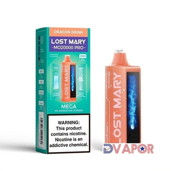 Lost Mary MO20000 Pro disposable vape with animated HD screen, sleek design, and compact portable style.