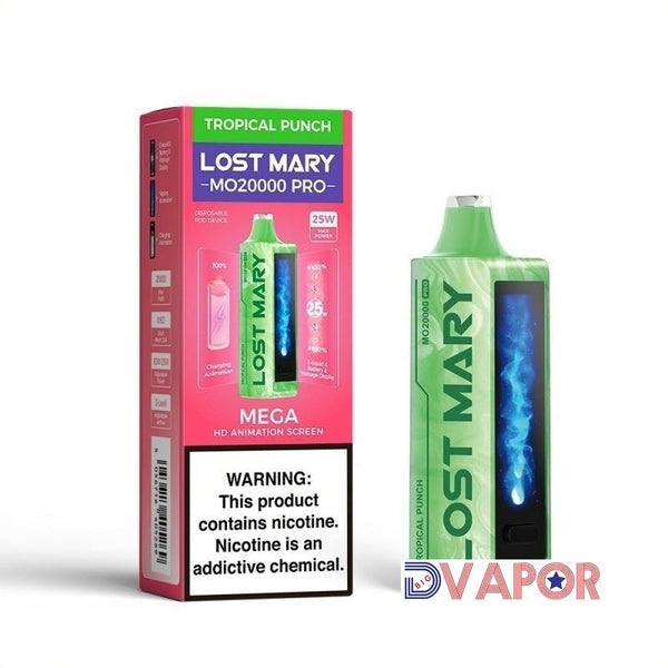 Lost Mary MO20000 Pro disposable vape with animated HD screen, sleek design, and compact portable form.