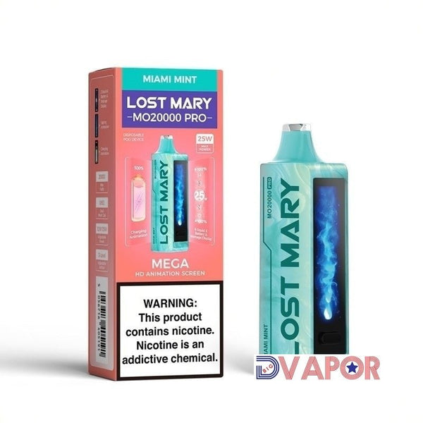 Lost Mary MO20000 Pro disposable vape with animated HD screen, sleek design, and compact portable form.