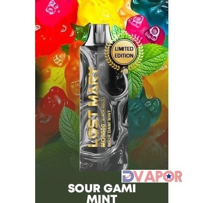 Lost Mary MO5000 disposable vape device, compact and sleek, with colorful design and mouthpiece visible.