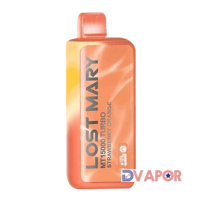 Lost Mary MT15000 Turbo Edition disposable vape with sleek design, featuring 15000 puffs and colorful branding on the device.