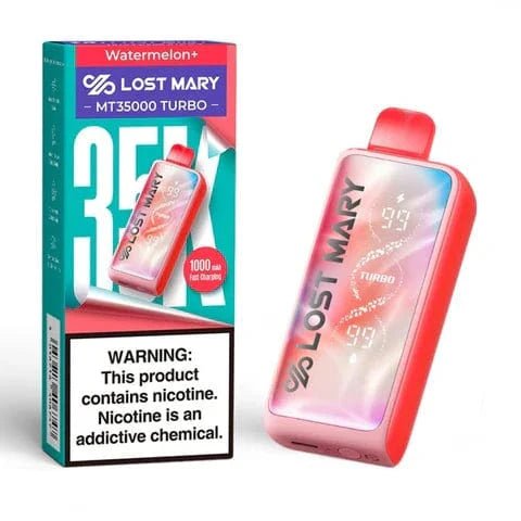 Lost Mary MT35000 Turbo disposable vape pen with colorful design and sleek cylindrical shape.